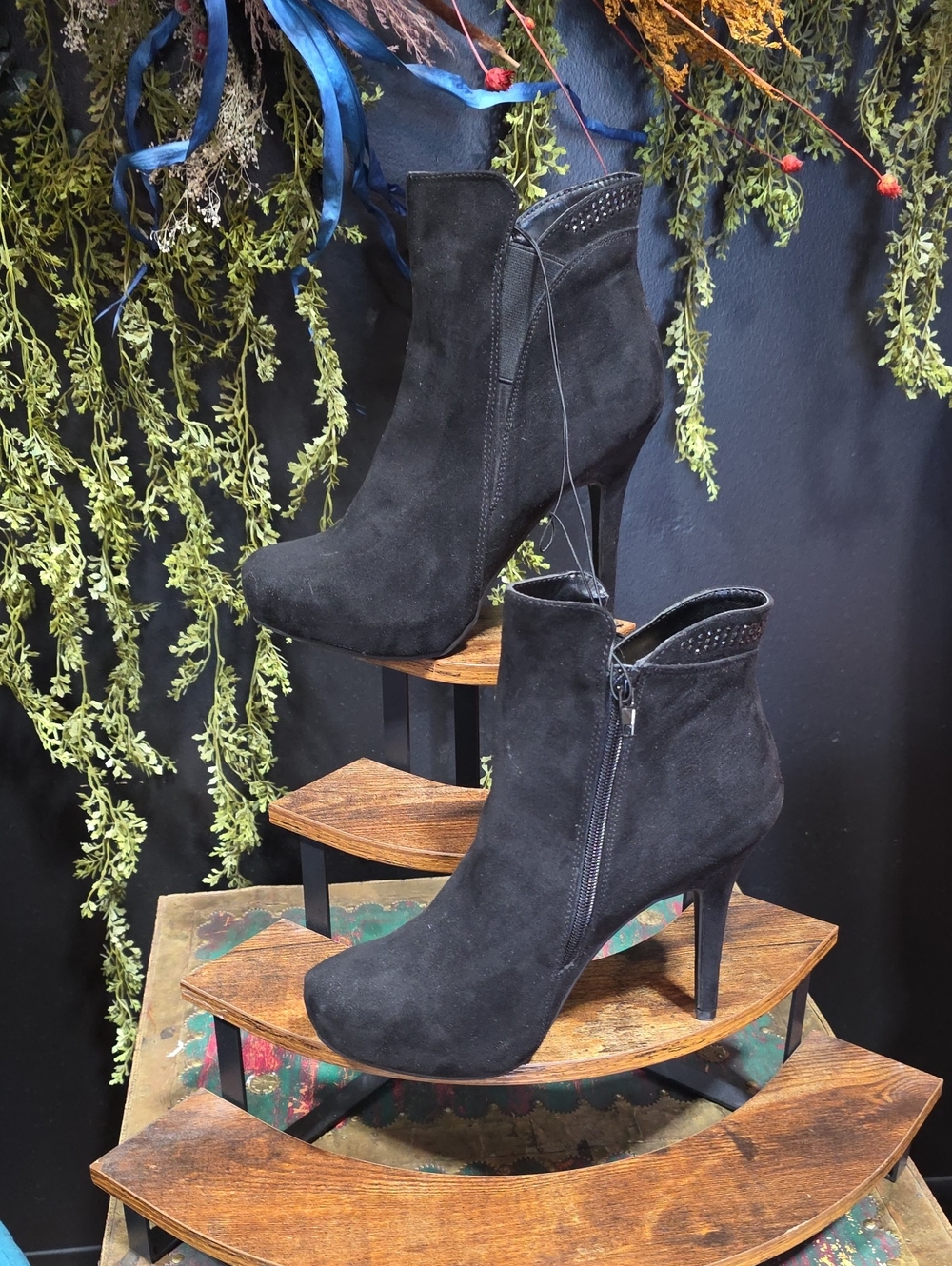 Madeline Stuart Black Suede Stiletto Ankle Booties